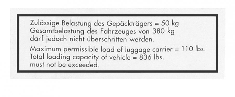Restaurierungs Aufkleber Lastgewicht für VW Oldtimer